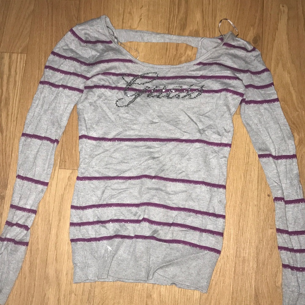 Grey and purple striped guess shirt